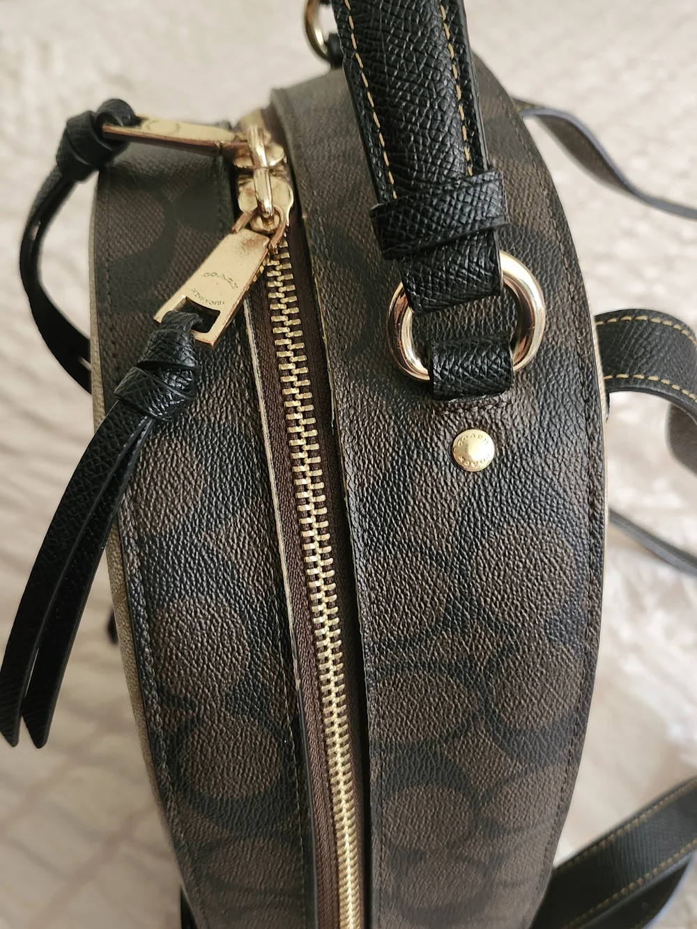 Coach Signature Print Beige & Black Mini Backpack